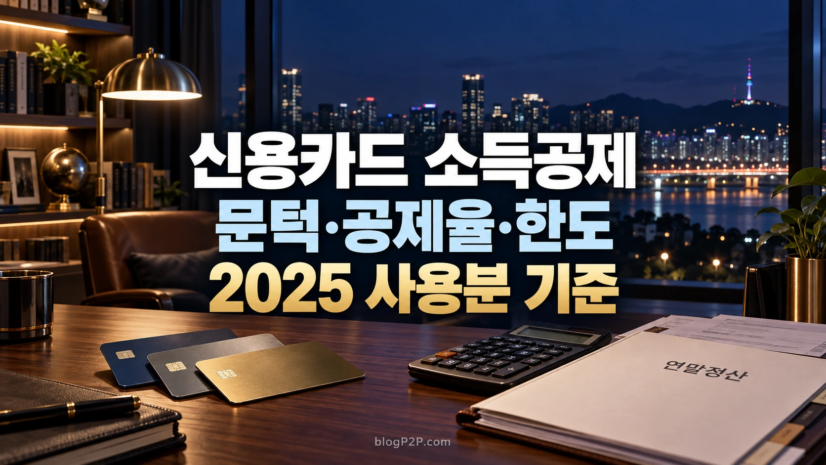 신용카드 소득공제 문턱 공제율 한도를 안내하는 고급 네이비 금융 서재