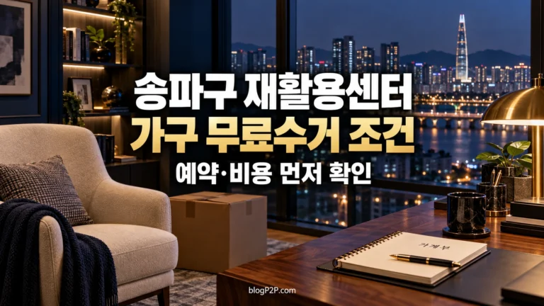 송파구 재활용센터 가구 무료수거 조건을 안내하는 네이비 서재