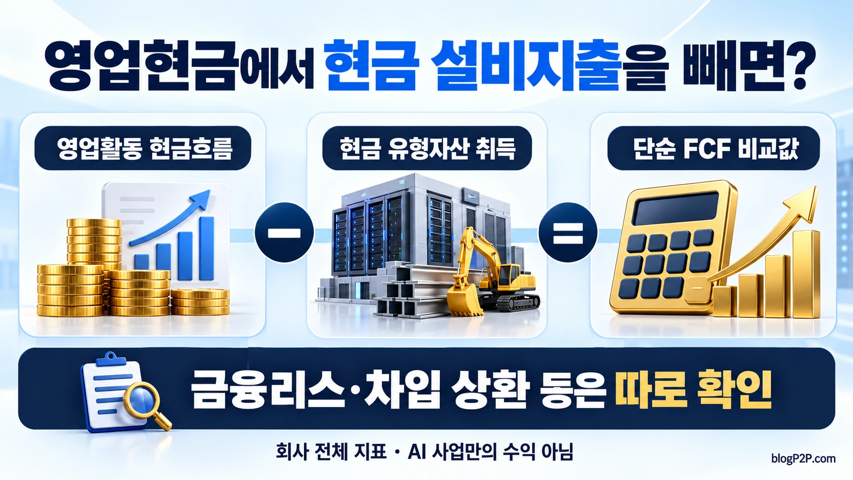 AI 설비투자 현금흐름을 영업현금과 현금 유형자산 취득으로 비교하는 도식