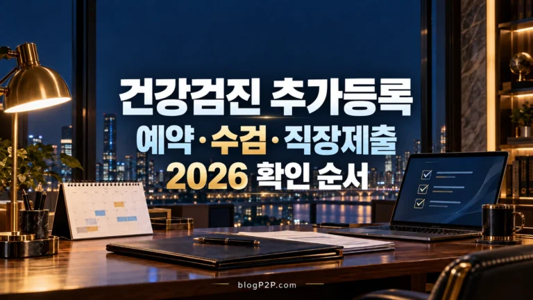 2026년 건강검진 추가등록 예약 수검 직장 제출 확인 순서를 안내하는 금융 서재