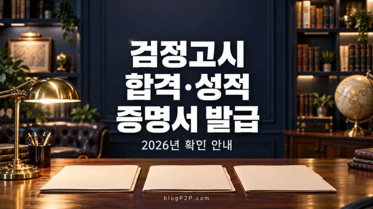 검정고시 합격증명서와 성적증명서 발급을 안내하는 고급 서재