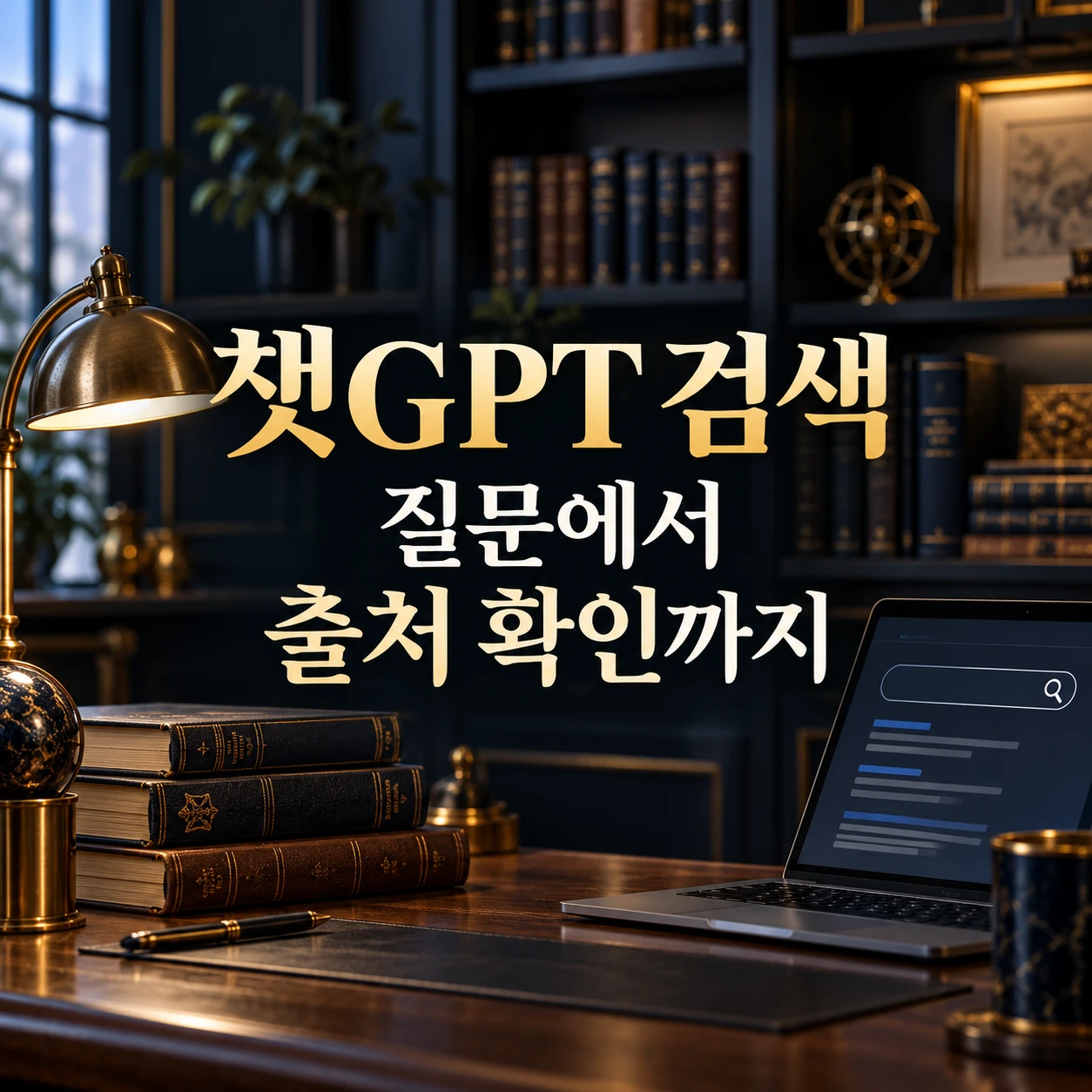 챗GPT 검색의 질문과 출처 확인을 안내하는 네이비 서재 대표 이미지