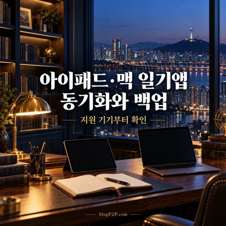 아이패드 맥 일기앱의 동기화와 백업을 구분하는 네이비 서재