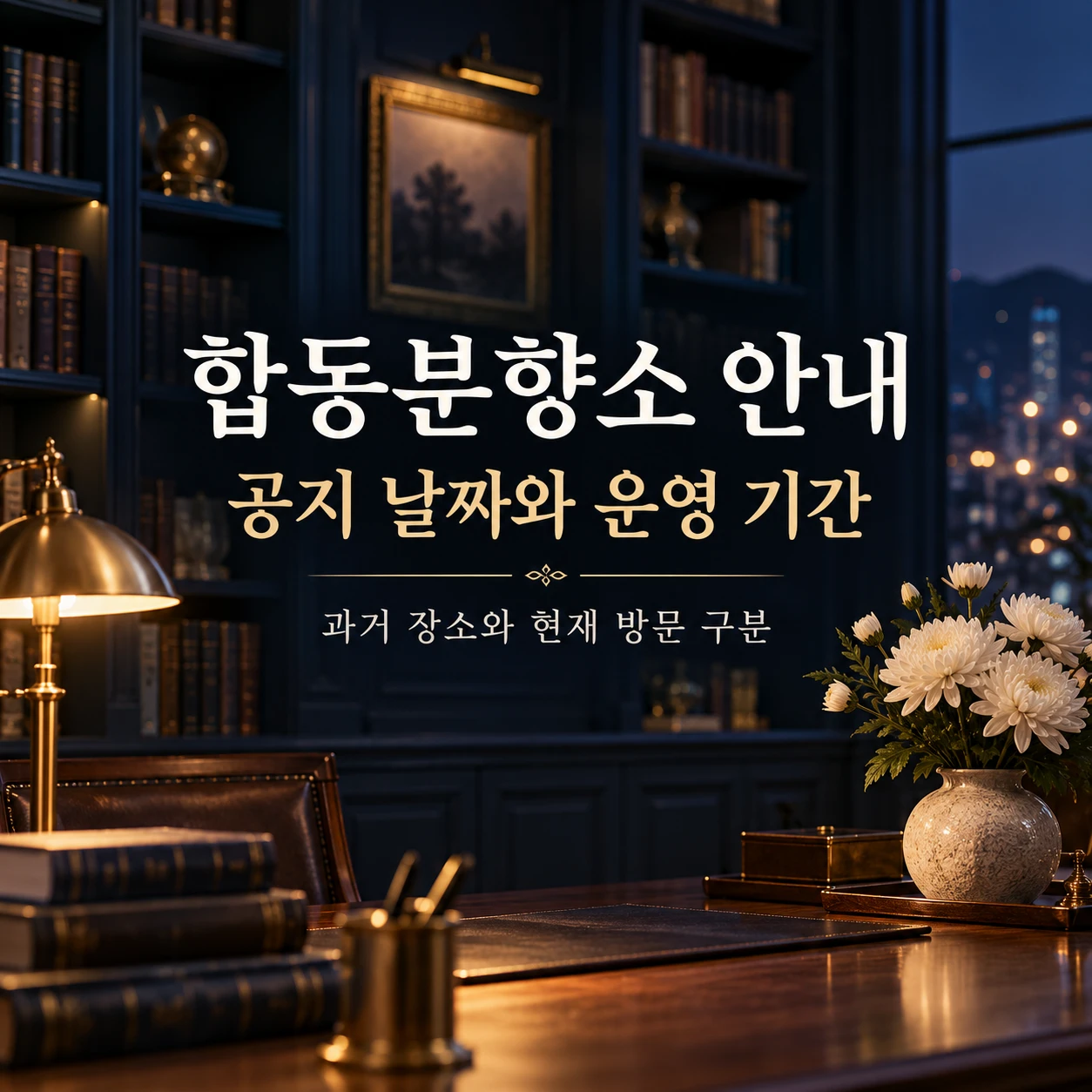 흰 국화가 놓인 서재와 합동분향소 공지 날짜·운영기간 구분 문구