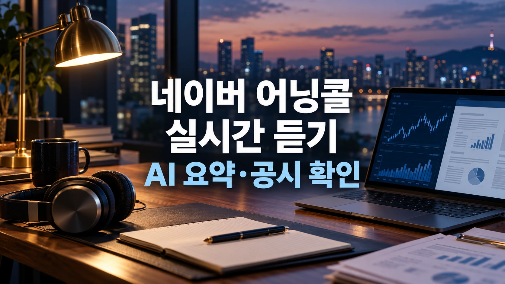 네이버 어닝콜 실시간 듣기와 AI 요약 공시 확인을 안내하는 네이비 금융 서재
