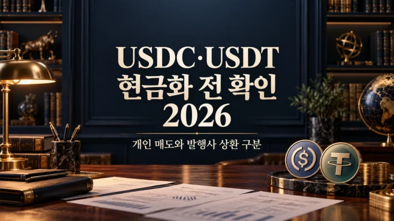 2026 USDC·USDT 현금화 전 개인 매도와 발행사 상환을 구분하는 대표 이미지