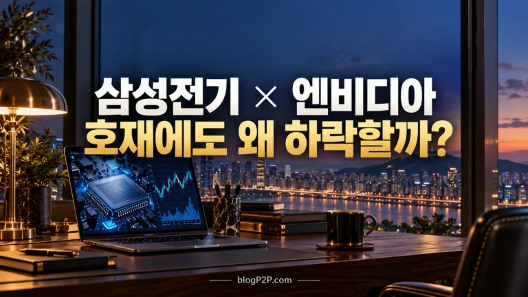 삼성전기·엔비디아 호재에도 왜 하락할까: 도시 야경을 바라보는 금융 서재와 반도체 화면